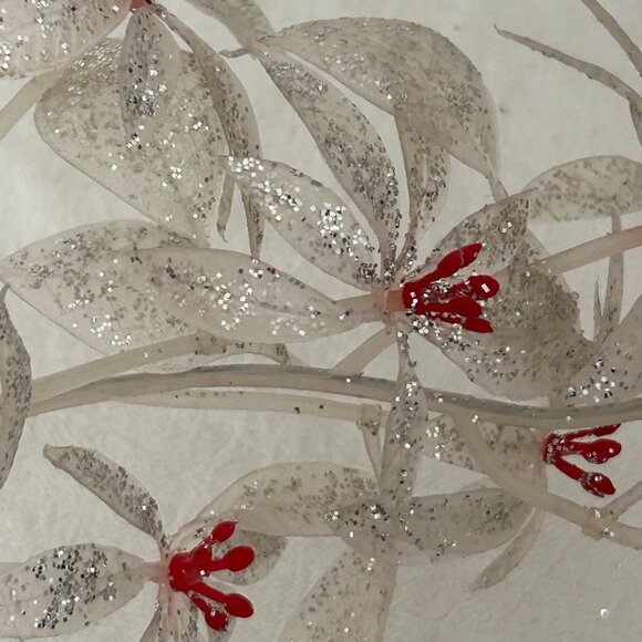 VINTAGE Set 2 Plastic Glittered White Poinsettia Flower Picks - Picture 6 of 10